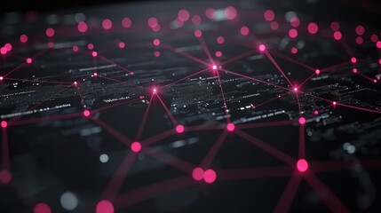 Abstract digital network connection with glowing points on a dark background.