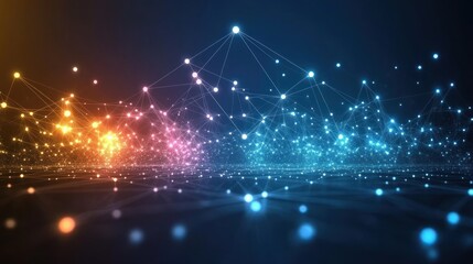 Abstract digital network with glowing points and lines.