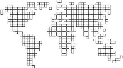 Fototapeta premium vector sketch of world map design with square pixel model.eps
