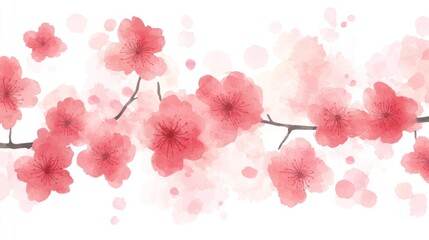 Japanese Cherry Blossom Seamless Pattern on White Background - Vector Illustration