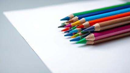 Naklejka premium Vibrant Multicolored Pens Stacked on White Paper - AI Art