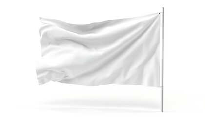 White flag waving in the wind isolated on white background. 3D Rendering