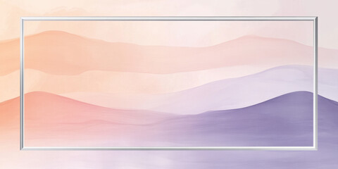 Fototapeta premium A gradient pastel background in soft lavender and peach with a delicate silver frame, creating a dreamy and gentle design