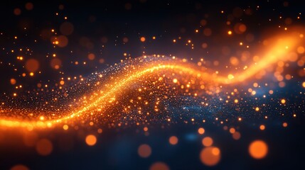 Fototapeta premium Abstract glowing orange wave with bokeh lights on a dark background.