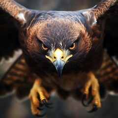 Focused hawk with talons fully extended for prey