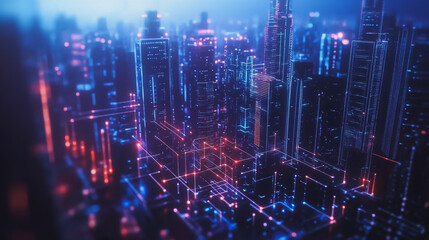 Smart digital Innovation city with connection network reciprocity over the twilight cityscape. of future smart wireless digital city and social media networking systems that connects people with city