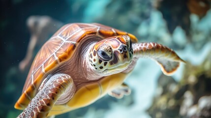 Obraz premium A close-up shot of a turtle swimming in its aquarium habitat