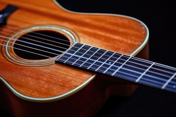 Fototapeta premium A close-up shot of a guitar on a dark background, ideal for use in music-related projects or as a design element