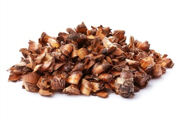 Obraz premium A close-up of a pile of dried mushrooms on a white surface
