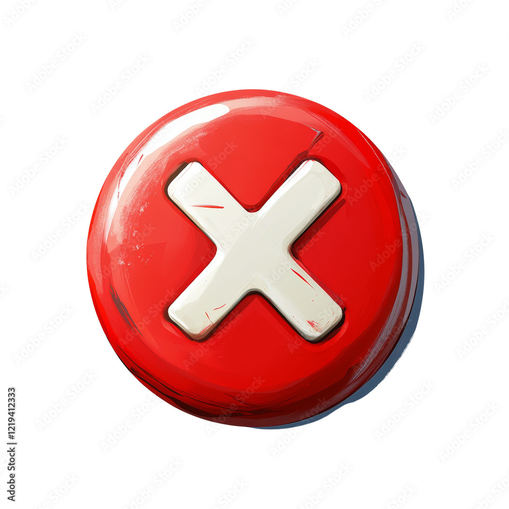 Poster a digital illustration of a red circular button featuring a white x symbol indicating cancellation o