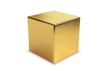 Glossy Golden Cube Isolated on White