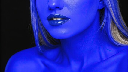 Fototapeta premium Close-up of brightly painted lips with bright lipstick, radiating femininity and style, with space allocated for beauty text