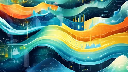 High detail representation of digital transformation flowing layers and symbolic pathways for organizational modernization indicating the integration of technology to enhance efficiency