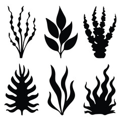 Naklejka premium Set of Abstract Black Silhouette Seaweed and Plant Designs