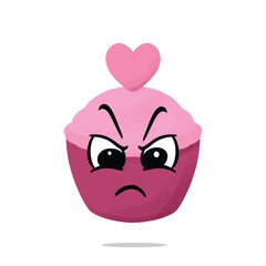 angry cupcake of love mascot illustration for design. cute and playful concept. sweethearts, romantic, couples, partner, young, and connected themes
