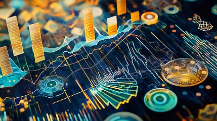High detail visualization of dividend policy symbolic charts and geometric patterns representing profit distribution strategies including payout ratios and investor returns