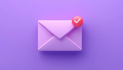Purple Mail Envelope With New Message Notification And Red Bubble For Unread Email Letter. Pastel Message Render Design Touch.