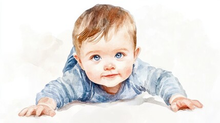 Fototapeta premium Watercolor cute baby boy.Watercolor illustration isolated on white background. Generative AI.