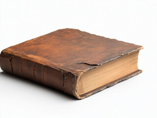 Obraz premium Vintage Leather-Bound Book with Aged Pages on White Background