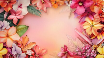 A vibrant frame made of various colorful flowers on a clear background, showcasing the beauty of nature in a lively design.
