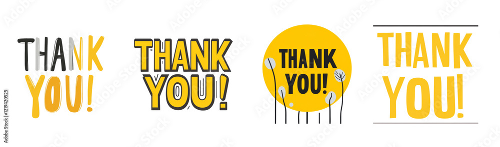 Poster the image showcases four different artistic renditions of the phrase thank you, each with unique typ