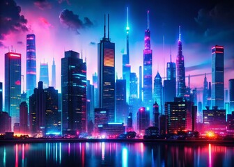 Obraz premium Silhouette Futuristic Glitch Cityscape - 4K Abstract Background