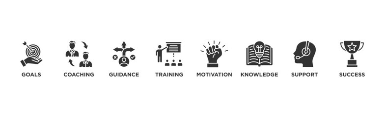 Mentoring banner web icon vector illustration concept with icon of goals, coaching, guidance, training, motivation, knowledge, support, and success	