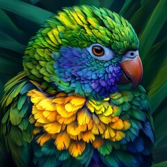 Obraz premium Colorful parrot with forest background perched on tree