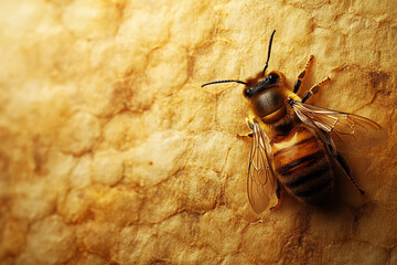 Honeybee Resting on Golden Honeycomb Surface
