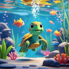 Fototapeta premium turtle swimming underwater