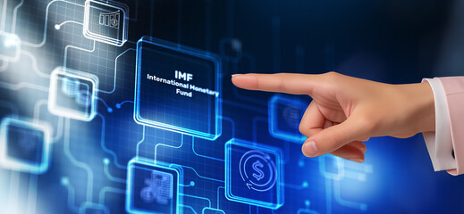 IMF. Finance Banking concept. International Monetary Fund. Cooperation in the monetary and...