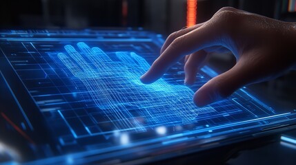  Abstract Hand Interacting with a Low Poly Wireframe Hologram