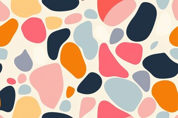 Seamless Pattern with Digital Illustration of Terrazzo Pebbles, Abstract Design Formed by Their Forms and Colors, Vector Illustration for Print Design, Modern and Playful Style with Whimsy