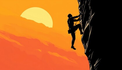 Silhouette Of A Climber Scaling A Rock In Dark Tones Of Black - Dramatic And Bold Image Of Adventure And Strength.