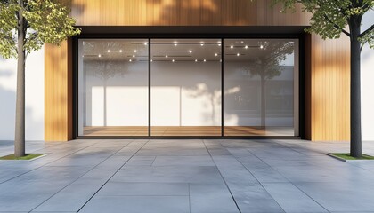 Contemporary Storefront Vacant Of Merchandise With Expansive Window Display.