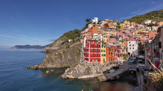 The beautiful sea coastal scene of the village of Riomaggiore in the Cinque Terre, Province of La Spezia, Italy.