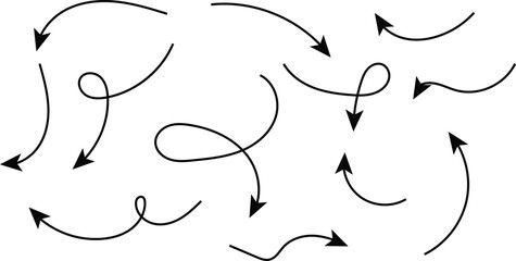 Set of Hand drawn vector arrows doodle on white background.