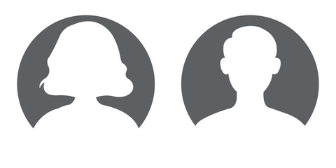 A vector illustration depicting male and female face silhouettes or icons, serving as avatars or profiles for unknown or anonymous individuals