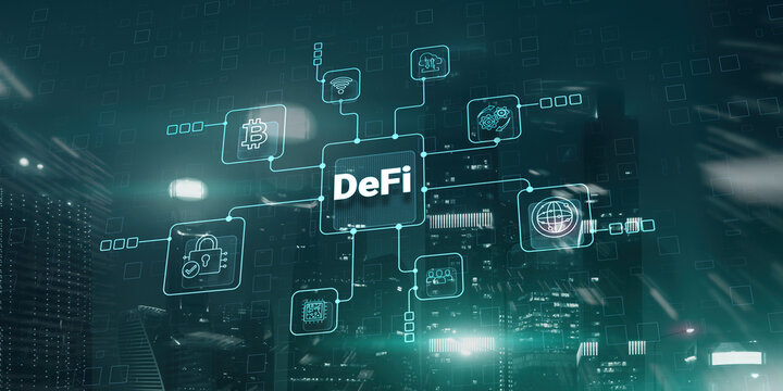 DeFi Decentralized Finance. Technology blockchain cryptocurrency concept