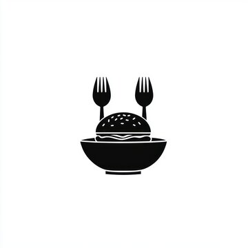 recommend clip art: Burger in a bowl with two forks, food illustration, menu or restaurant related use