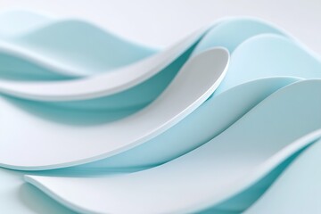 Obraz premium A series of overlapping wave shapes in blue and turquoise create a fresh, modern look against a smooth white background. This design offers ample space for text overlay, enhancing visual appeal