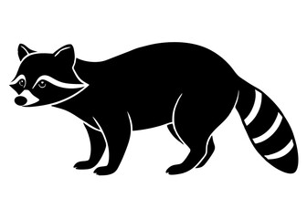 raccoon black silhouette vector, Simple silhouette Design vector icon with white background. Wild animal silhouette