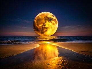 Obraz premium Silhouette of Half Moon on Black Beach Night Sky Stock Photo