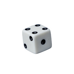 A white gaming die with black dots , symbolizing luck, chance, and strategy in board games, role-playing adventures, and casino excitement. transparent background

