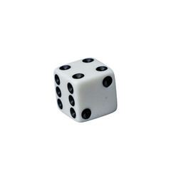A white gaming die with black dots , symbolizing luck, chance, and strategy in board games, role-playing adventures, and casino excitement. transparent background


