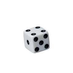 A white gaming die with black dots , symbolizing luck, chance, and strategy in board games, role-playing adventures, and casino excitement. transparent background

