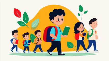 Peer Pressure, illustration, A child is pressured by peers to skip school, captured in a high-fidelity image, highlighting themes of peer influence and educational challenges.