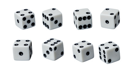 A white gaming die with black dots , symbolizing luck, chance, and strategy in board games, role-playing adventures, and casino excitement. transparent background

