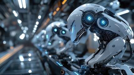 Fototapeta premium Robots designing robotic tools for futuristic manufacturing