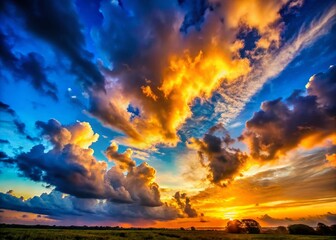 Fototapeta premium Silhouette of Majestic Clouds Against a Vibrant Blue Sky - Stunning Nature Photography